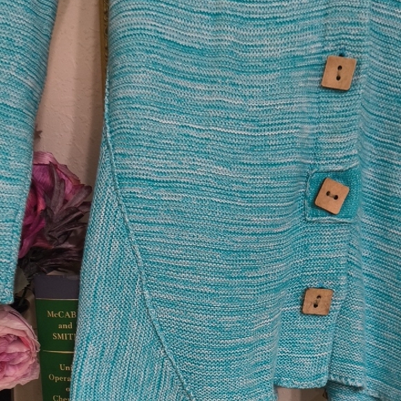 Coldwater Creek Turquoise Cardigan with Wooden Buttons - Picture 9 of 15
